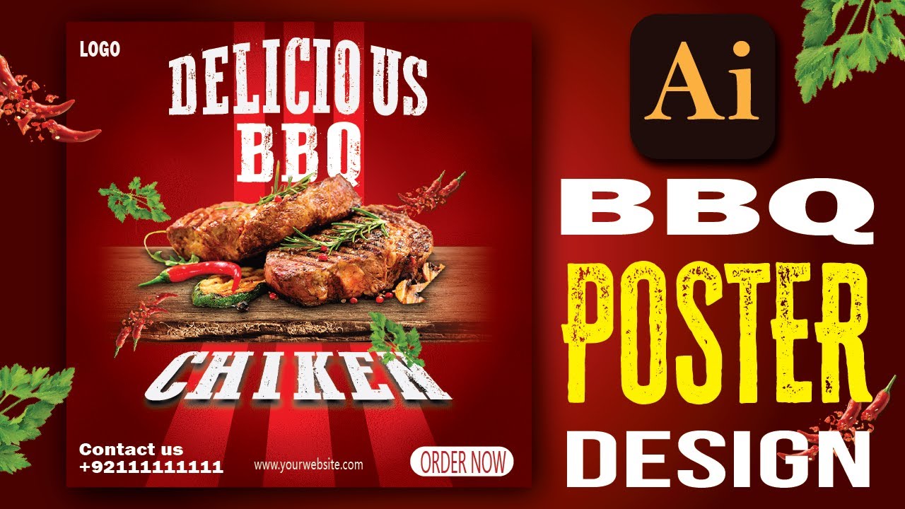 Adobe Illustrator CC Tutorial | Graphic Design | BBQ poster Design in ...