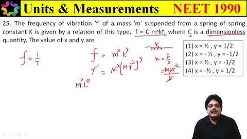 The frequency of vibration ′f′ of a mass ′m′ suspended from a spring of spring constant K is given