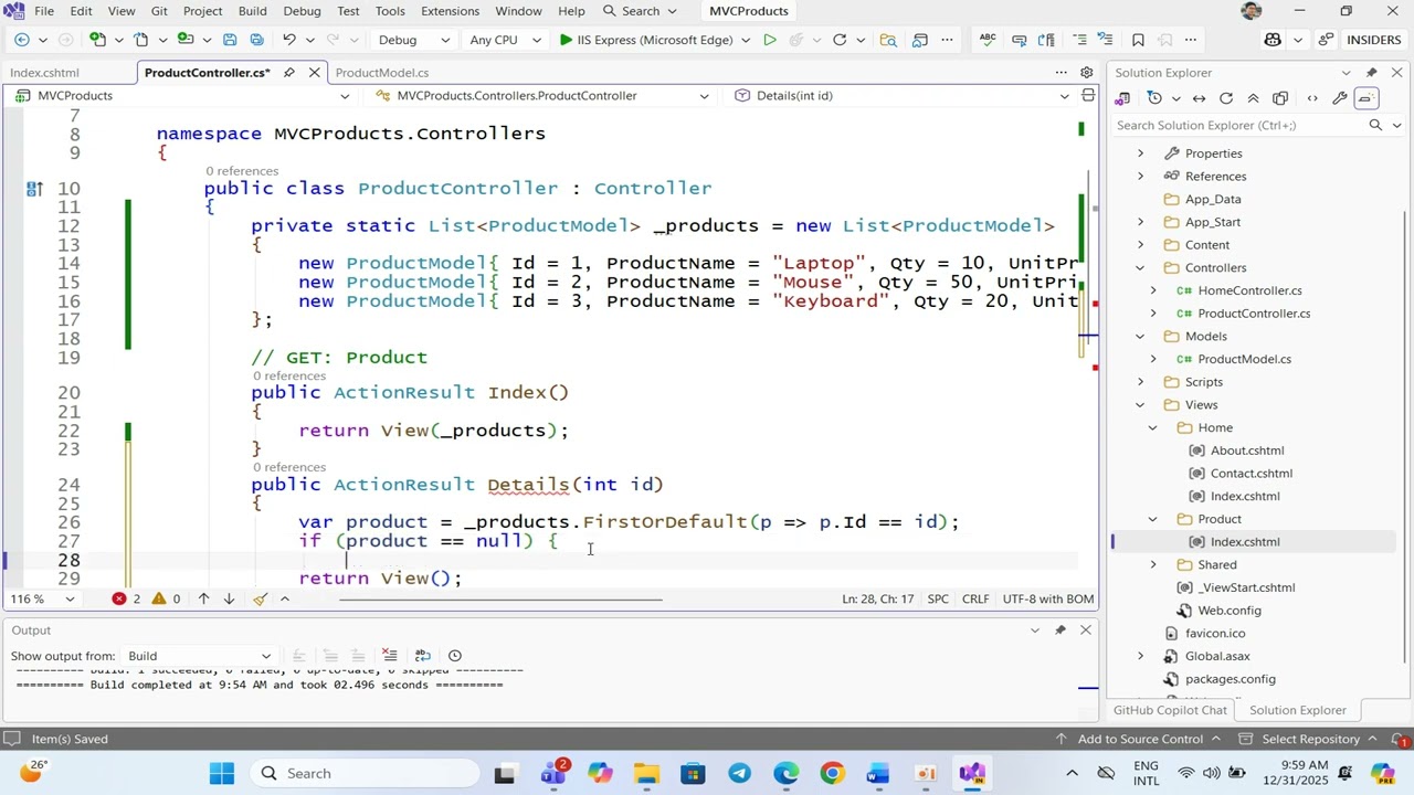 CRUD សម្រាប់ Product Model-Controller-View ក្នុង ASP.NET MVC 5 - Part 02