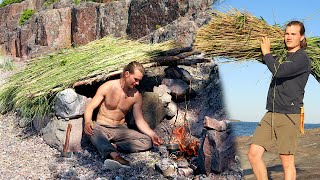 Summer Beach Bushcraft: Building a Roof for my Primitive Stone Shelter