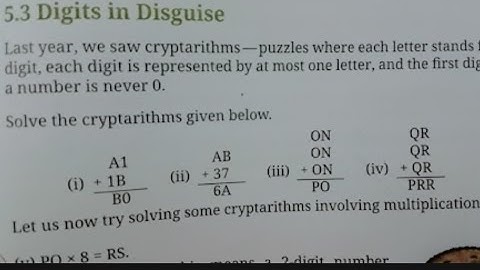 class 8th ganita prakash ch5 Number play page 131 Cryptarithms (i) A1 + 1B = B0(ii) AB + 37 = 6A