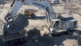 Liebherr 984 Excavator Loading Caterpillar 775E And 773D Dumpers - Labrianidis Mining Works