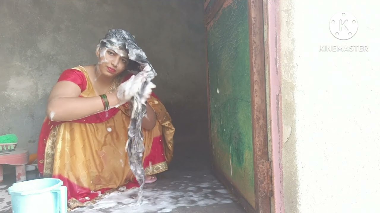 Long hair wash and hair Dunk in saree ll