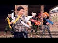 GUGU Nerf War : Police patrol CID Dragon Fight Evildoer Shaco Mask Nerf Guns Kungfu