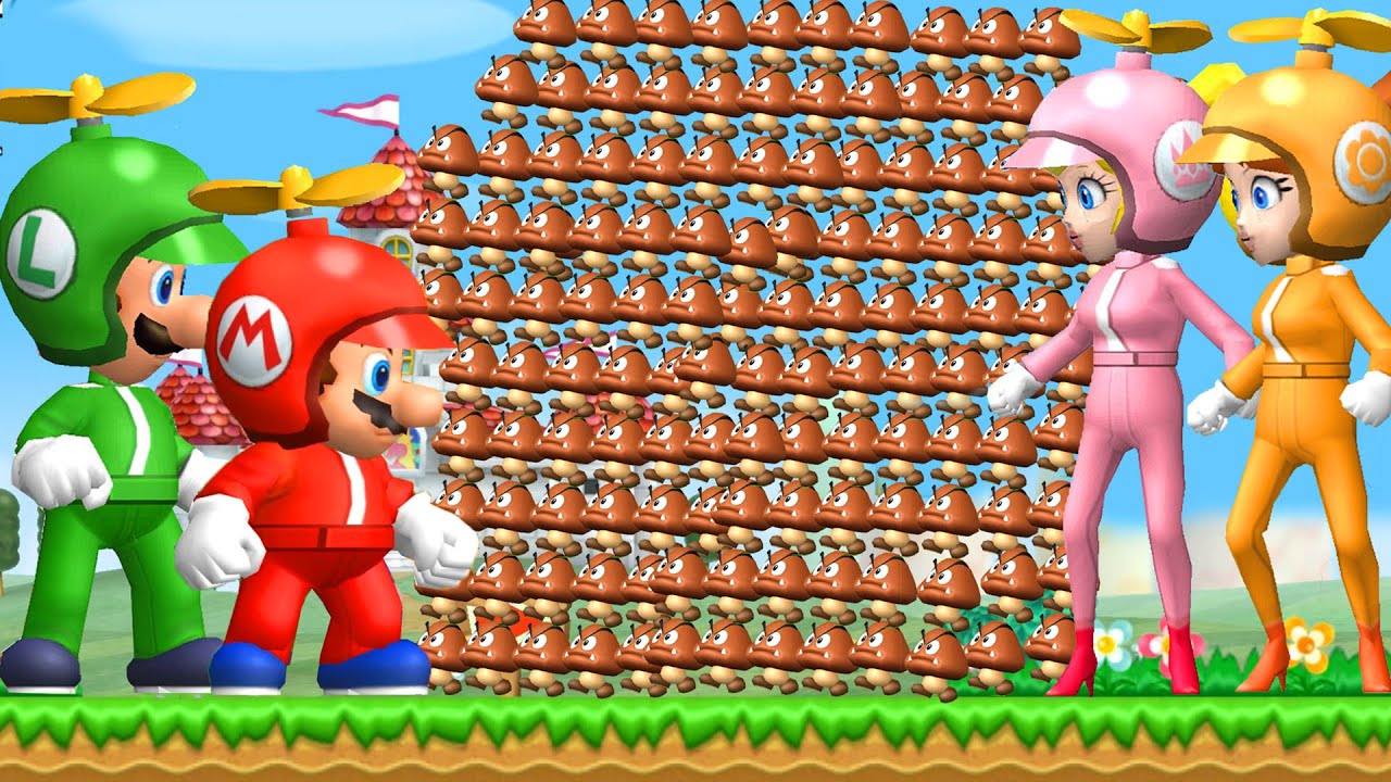 What happens if Mario Luigi & Princesses fight 9999x Goombas in World 1-1?