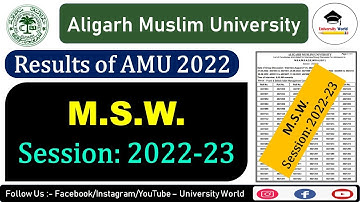 AMU MSW Result 2022 || Results of AMU 2022 || Result MSW 2022-23 || @UniversityWorld