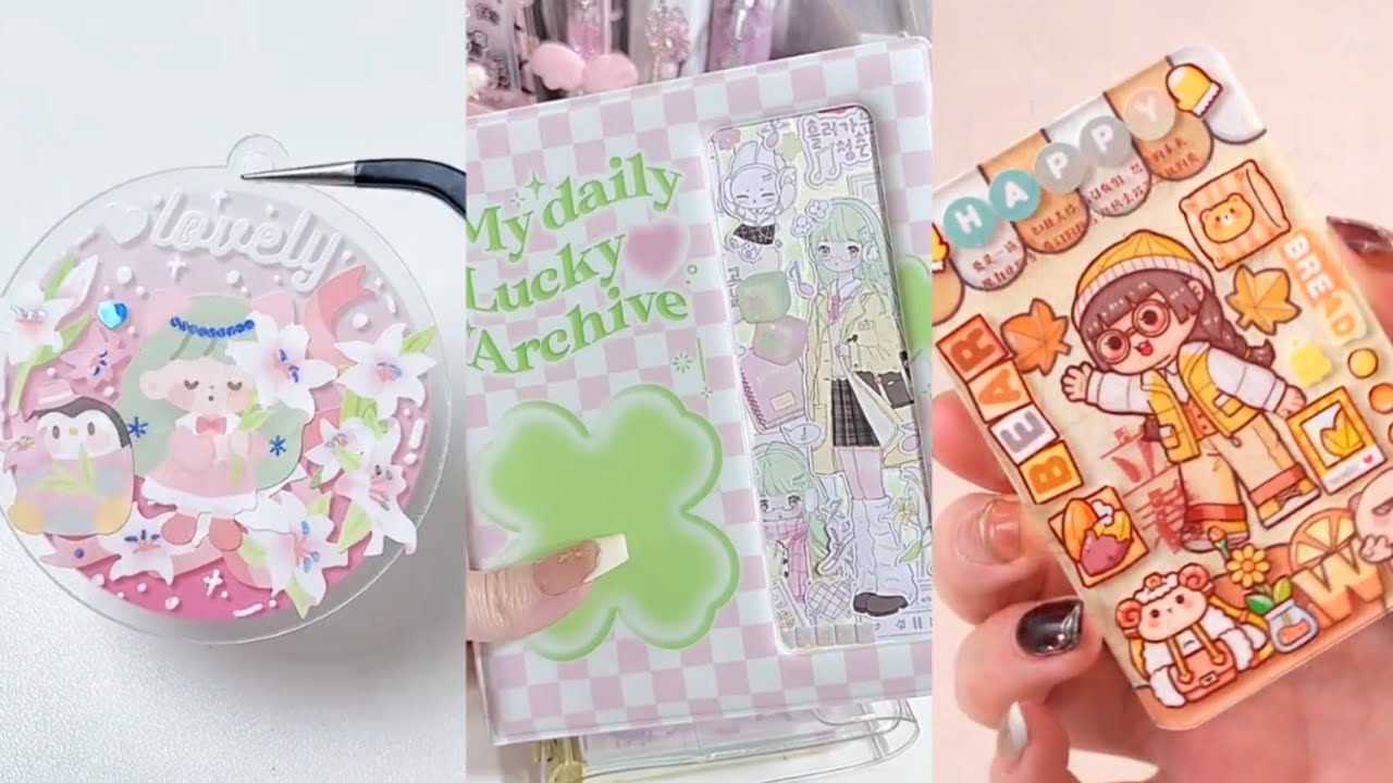 ASMR Decorating Journal & Acrylic keychain with cute stickers 🍀 - YouTube