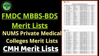 CMH Lahore & Multan 1st MBBS BDS Merit Lists/FMDC Quota System MBBS BDS Merit Lists/Full Analysis
