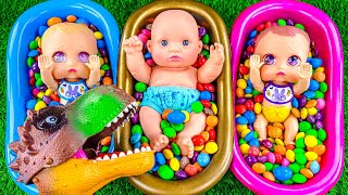 Rainbow Satisfying Video | Magic Mixing Candy ASMR Sound in Three BathTubs with Slime M&M's