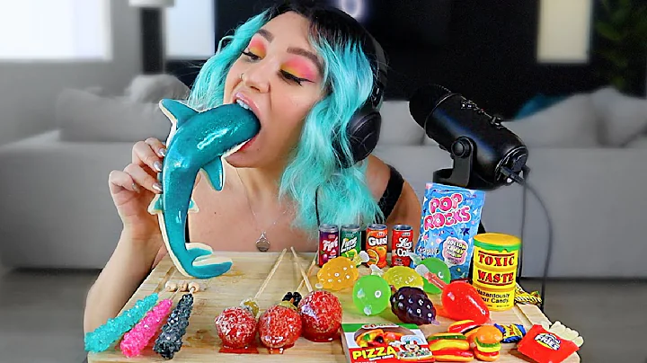 I Tried ASMR.. Eating GAINT GUMMY SHARK, FRUIT JELLY, POP ROCKS CRUNCHY EATING SOUNDS