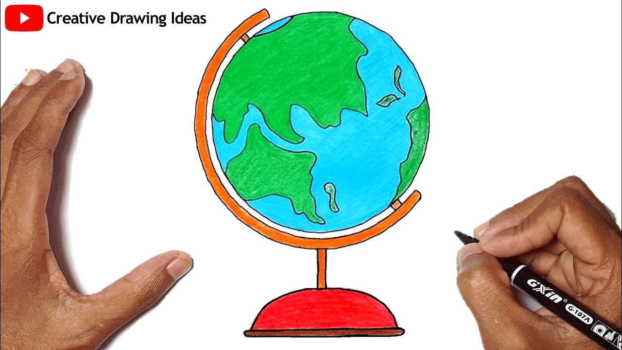 How To Draw A Globe Step By Step Easy Globe Drawing World Map