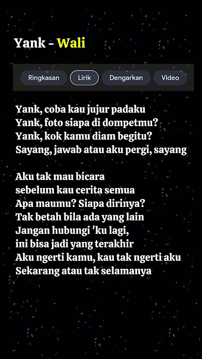 Yank - Wali / Aku tak mau bicara sebelum kau cerita semua