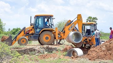 JCB 3DX Concrete Pipe Installation Together for Way to Pillaikulam Village | jcb video
