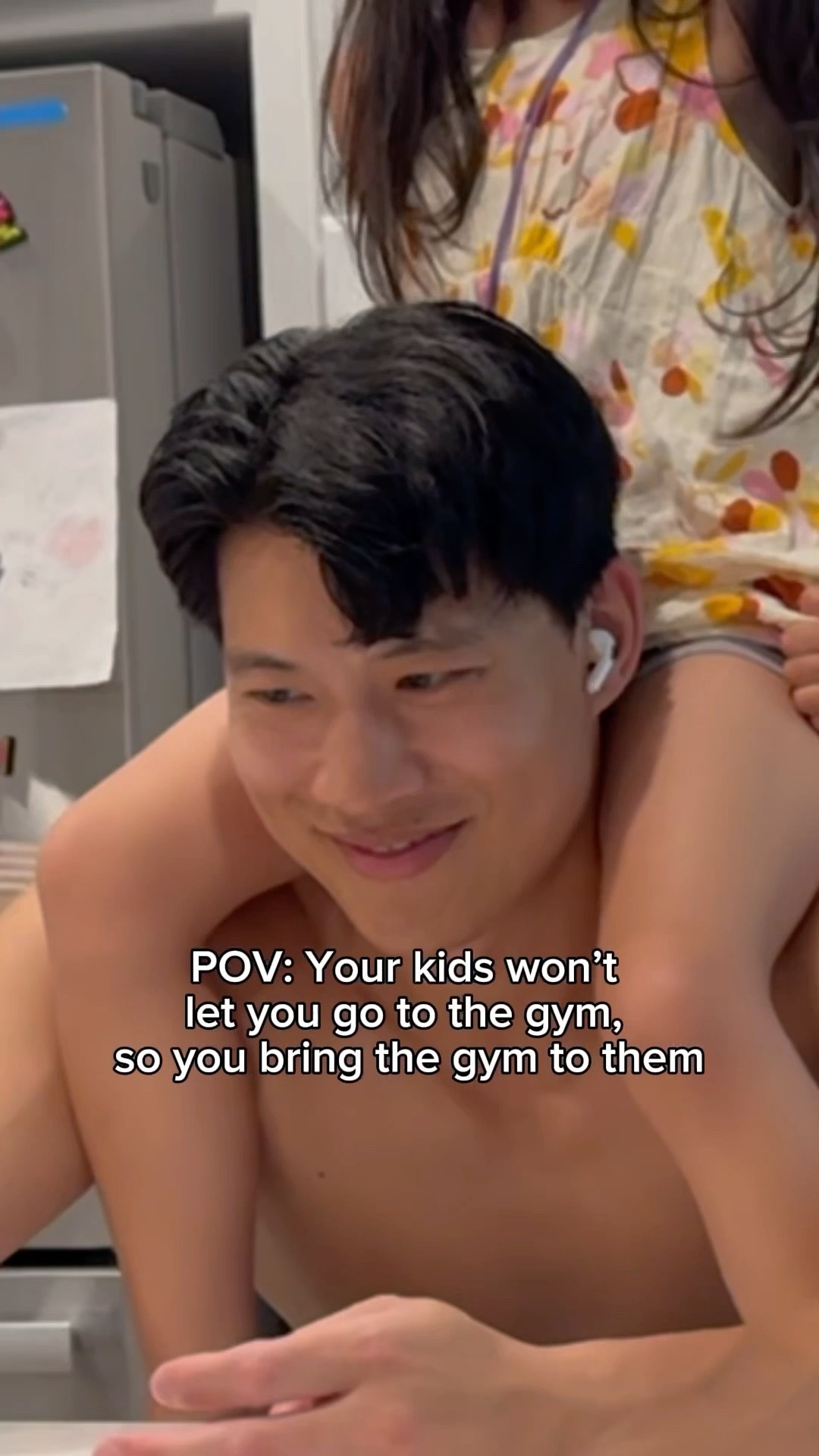 POV: Your kids won't let you go to the gym, so you bring the gym to them