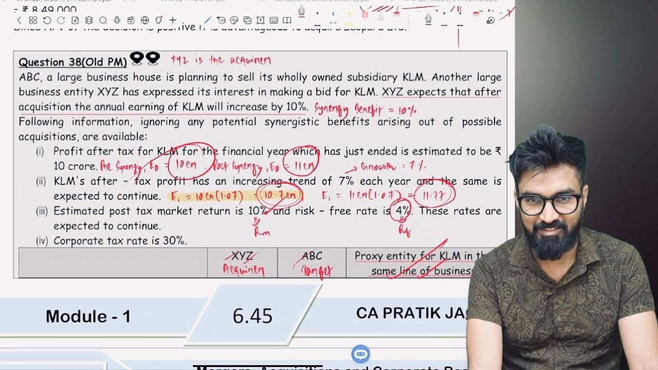 Must Do (Q.38) - KLM Ltd | Asset Beta & Equity Beta Concept | Mergers & Acquisitions