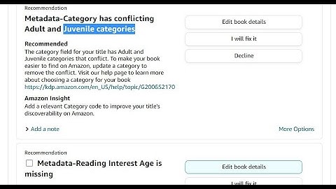 How to Fix Metadata-Category has conflicting Adult Juvenile categories & Metadata-Reading is missing