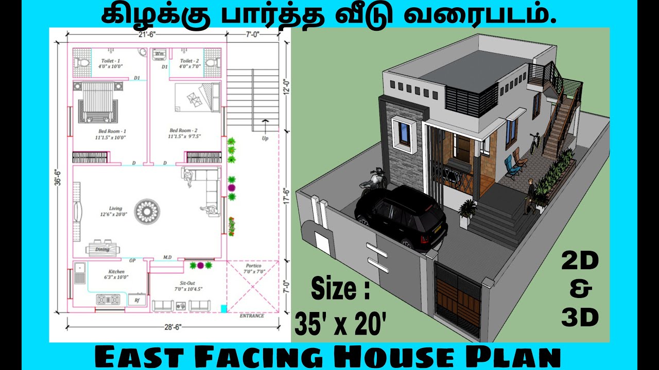 35×20 House plan | East Facing | 700 sqft | 2 BHK | 35*20 Floor plan ...