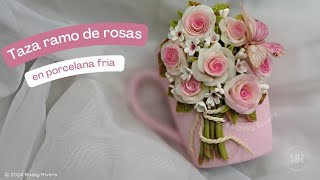 Taza con Ramo de Rosas en porcelana fría | Manos Creativas by Rossy Rivera