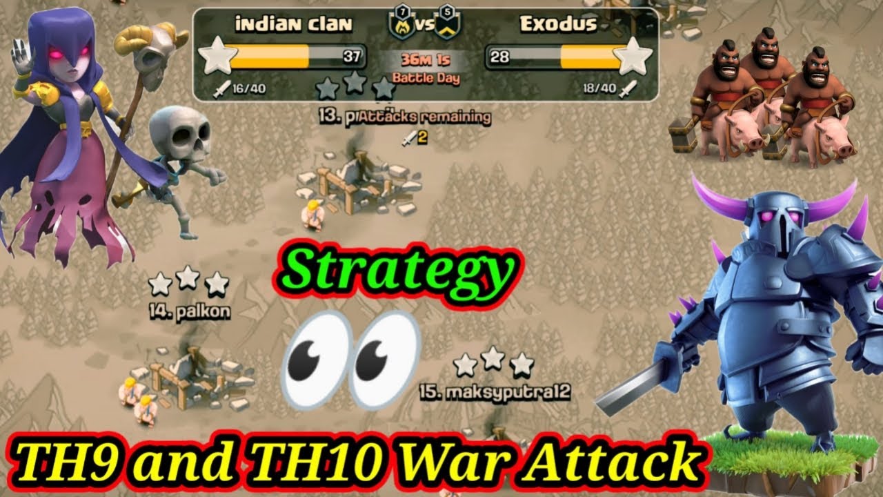 TH10 Hog Attack Strategy And TH9 Witch Attack Best Army for War YouTube