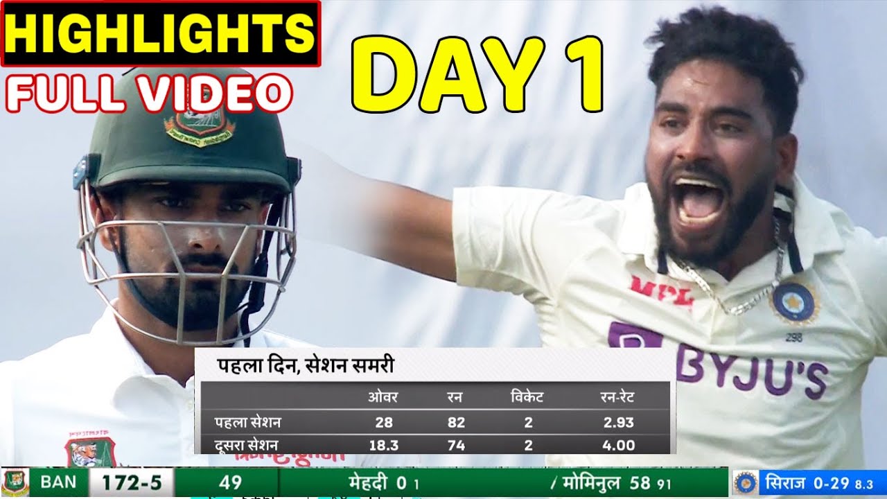 India Vs Bangladesh 2nd Test Day 1 full highlights, Ind Vs Ban 2nd test