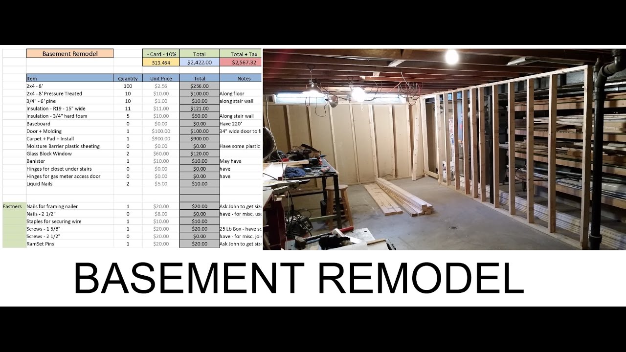 basement-remodel-plans-and-cost-spreadsheet-youtube