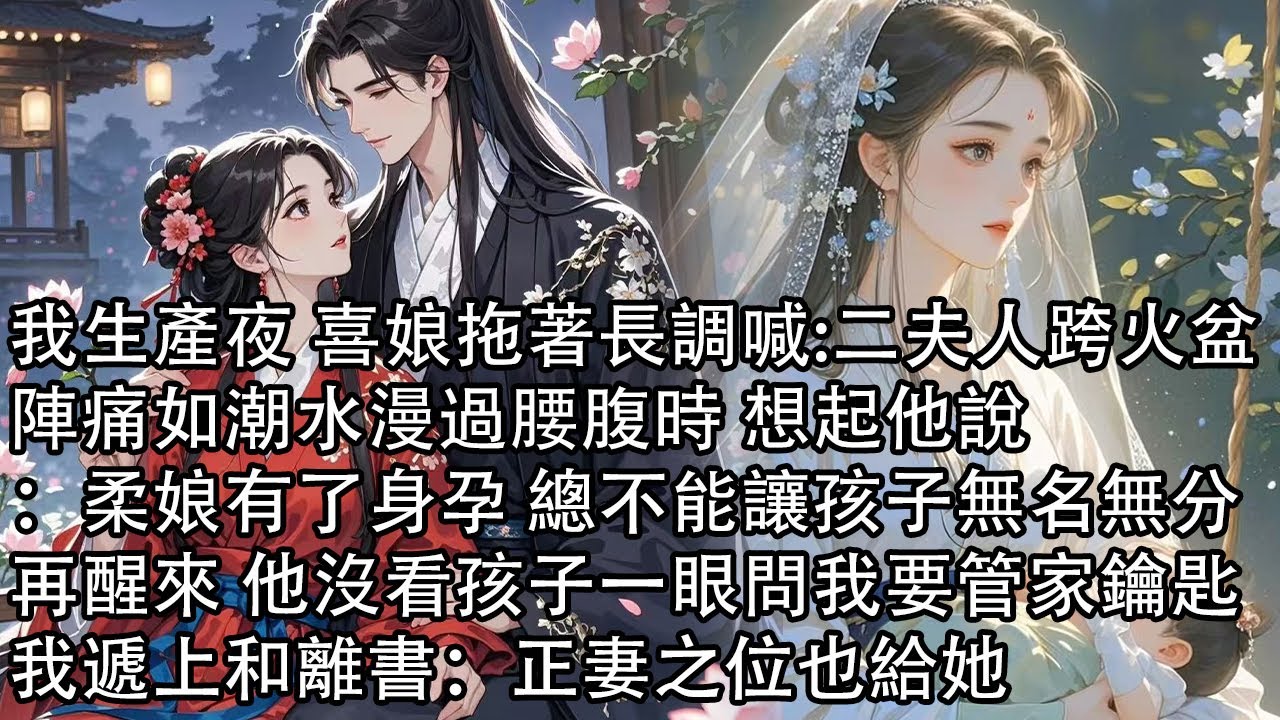 【一口氣看完】我生產夜 喜娘拖著長調喊:二夫人跨火盆，陣痛如潮水漫過腰腹時 想起他說：柔娘有了身孕 總不能讓孩子無名無分，再醒來 他沒看孩子一眼問我要管家鑰匙，我遞上和離書：正妻之位也給她
