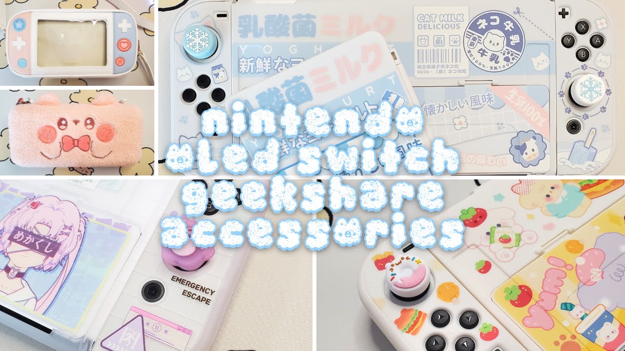 📦 nintendo oled switch geekshare accessories unboxing haul | cute cases, grip caps, carrying cases