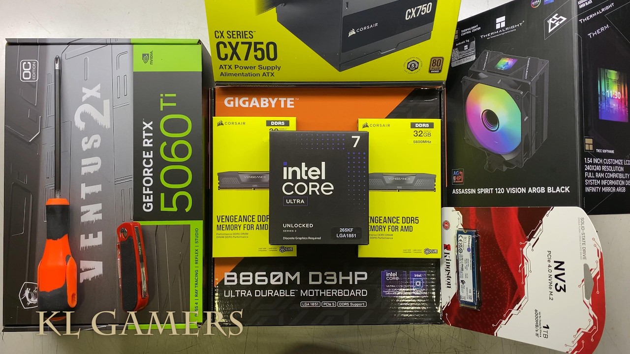 intel Core ULTRA 7 265KF 64GB DDR5 GIGABYTE B860M D3HP ASSASSIN SPIRIT 120 RTX5060Ti Gaming PC Build