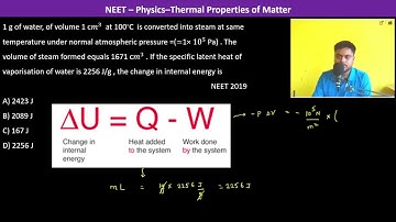 1 g of water, of volume 1 c𝑚^3  at 100∘C  is converted into steam at same temperature under