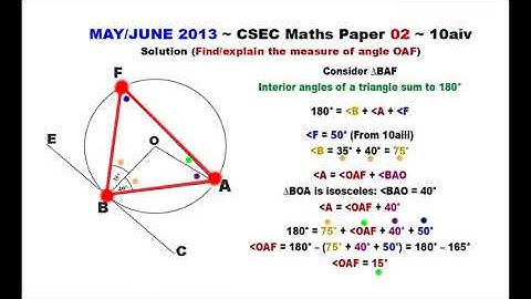 Paper2-CSEC-MATHS-287 ~ (Alternate ) Circle Geometry & Angle OAF ~ May/June 2013 Number 10aiv