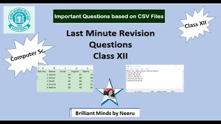 CSV Files Computer Science & Informatics Practices Class XII CBSE Important Questions for Board/CSV