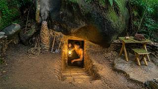 Man Builds a Secret Shelter Hidden Inside a Giant Rock | Start to Finish by@BushcraftIdeas-e9q