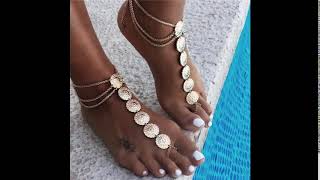 Vintage Ankle Bracelet Round Carving Flower Coins