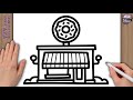 ????How to Draw a Donut Shop Easy for Kids | Step by Step | Easy Kids Drawing 