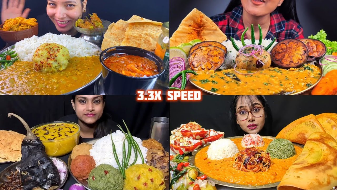 ASMR: Eating  Dal Chawal Eating Challenge 😍😋 aloo bharta beingan fry beingan bharta Mukbang