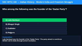 SSC MTS 2025: GK - Indian History - Modern India and Freedom Struggle