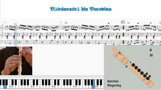 Video thumbnail of "Bătrânească din Bucovina / Recorder notes tutorial / Blockflote"