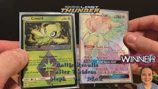 Pokémon TCG battle - 4 Lost Thunder packs - Got Genesect GX rare and Celebi Prism !!!