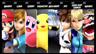 Mario VS Link VS Kirby VS Pikachu VS Meta Knight VS Pit VS Zero Suit Samus VS Wario Smash Ultimate