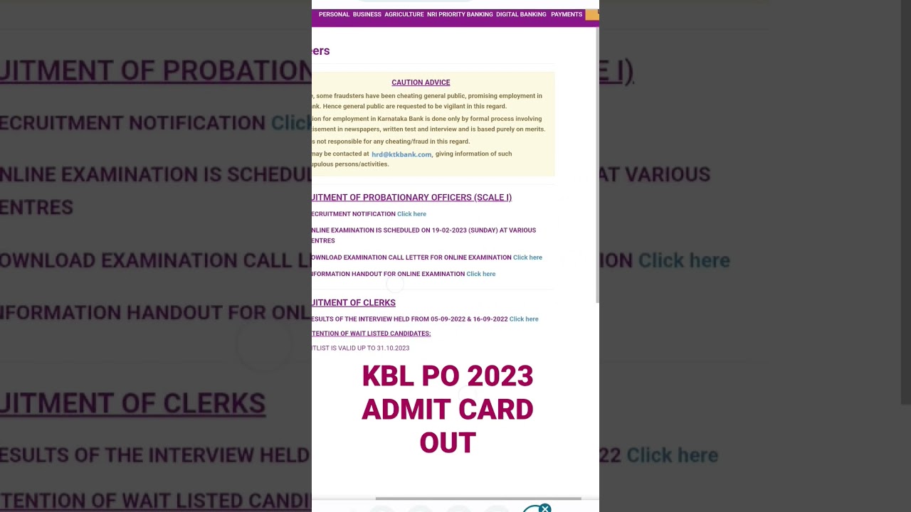 Kbl PO Admit Card Out | Karnataka Bank PO 2023 Call Letter Out | 