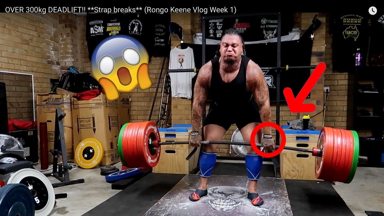 [Vlog1] OVER 300kg DEADLIFT!! **Strap breaks** (Rongo Keene Vlogs