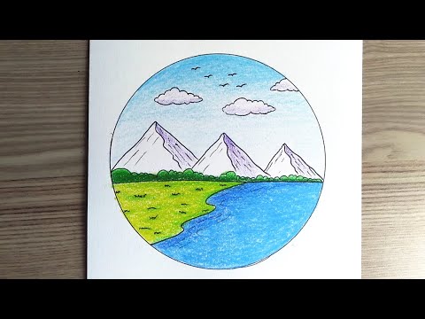 رسم سهل رسم منظر طبيعي تعلم كيف ترسم منظر طبيعى بسيط و سهل بالالوان الخشبية تعليم الرسم