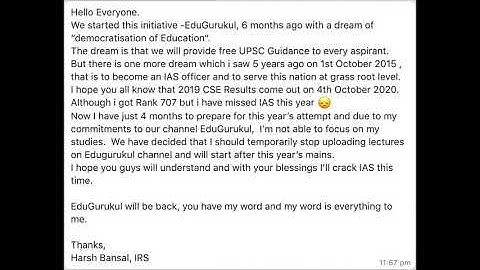 Notice from EduGurukul team and #IRS Harsh Bansal