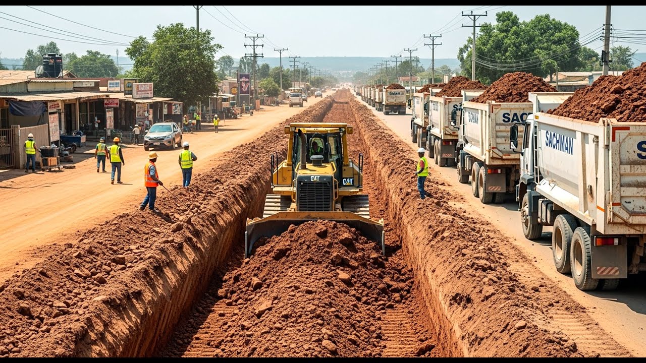 Mastering Bulldozer Leveling Dirt Road Foundation Powerful Caterpillar Machine at Construction Site