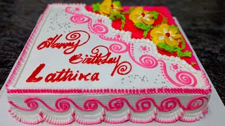 How To Make Er Cream Square Shape Birthday Cake Decorating For Pink Colour Cake