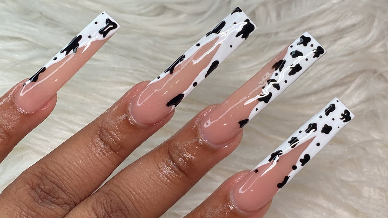 French Cow Print Nails 🐄🤍 | XXL Nails| Cow Print Nails | Polygel Nails | Modelones