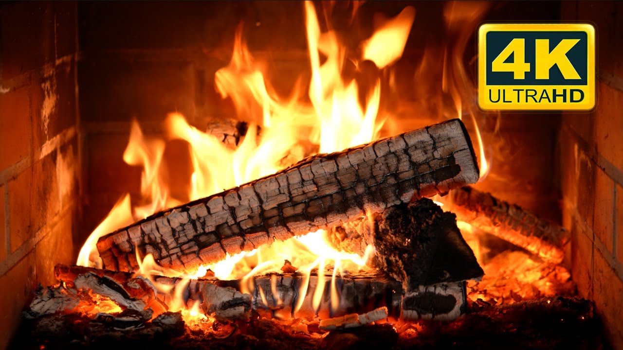 🔥 FIREPLACE (12 HOURS) Ultra HD 4K. Relaxing Fire Burning Video & Crackling Fireplace Sounds