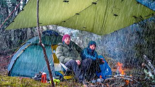 CAMPING in a RAINSTORM - Forced to seek SHELTER!! - Heavy Rain