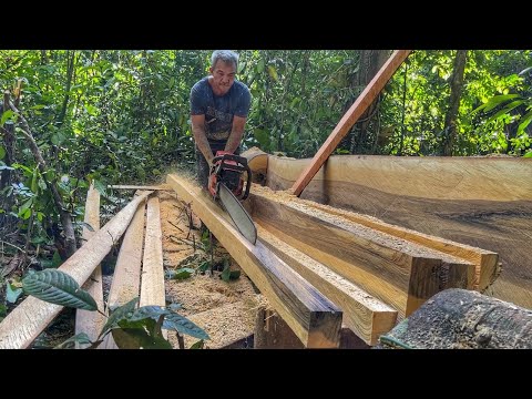 Processing Cempaka wood into 5x10x400 (cm) beams with a Husqvarna 395xp chainsaw