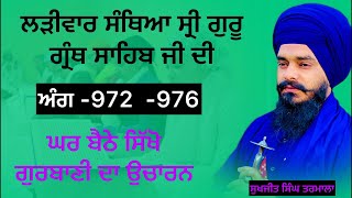 ਸ੍ਰੀ ਗੁਰੂ ਗ੍ਰੰਥ ਸਾਹਿਬ ਜੀ ਦੀ ਲੜੀਵਾਰ ਸੰਥਿਆ _ਅੰਗ 972 ਤੋਂ -976 ਸਿੱਖੋ ਘਰ ਬੈਠੇ ਗੁਰਬਾਣੀ